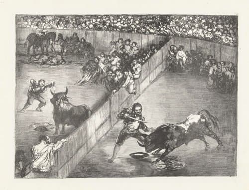 In tweeën gedeelde stierenvechtersarena by Francisco de Goya