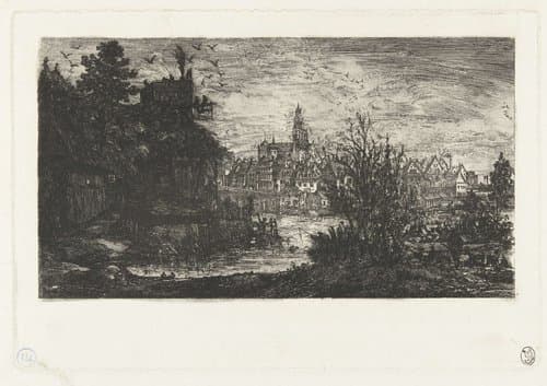 La vue d'une ville avec les chaumières by Rodolphe Bresdin