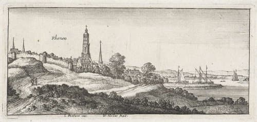 Rivierlandschap met gezicht op Rhenen by Wenceslaus Hollar