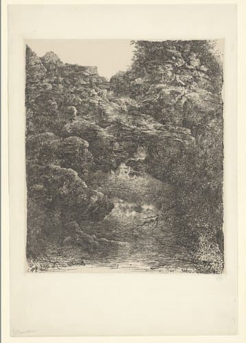 Rotslandschap met beek en waterval by Rodolphe Bresdin