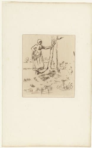 Vrouw hoedt ganzen by Jean François Millet