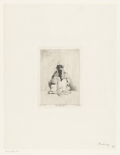 Zittende bedelaar met stok by Mariano José Maria Bernardo Fortuny y Carbó