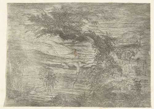 Landschap met visser by Rodolphe Bresdin