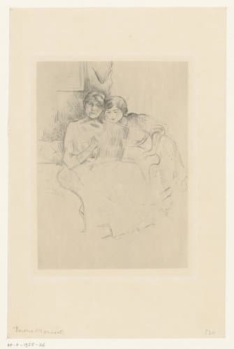 Zelfportret met Julie Manet, bekend als ‘De tekenles’ by Berthe Morisot