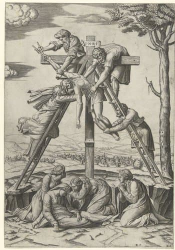 Kruisafneming van Christus by Marcantonio Raimondi