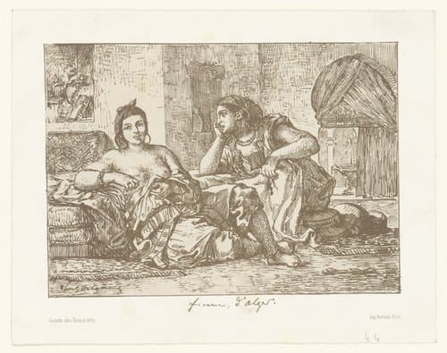 Twee zittende Algerijnse vrouwen by Eugène Delacroix
