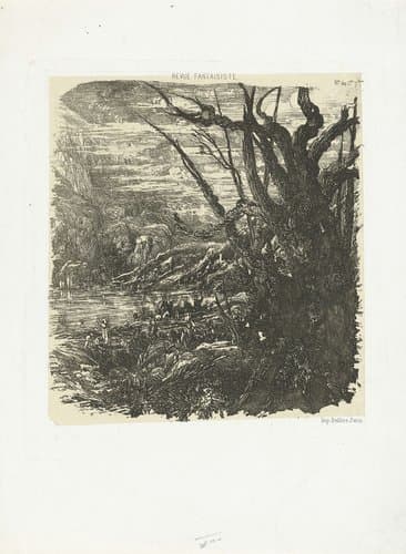 Berglandschap met meer by Rodolphe Bresdin