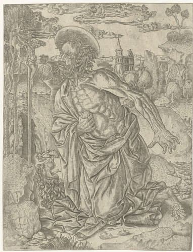 Heilige Hieronymus doet boete in woestijn by anonymous