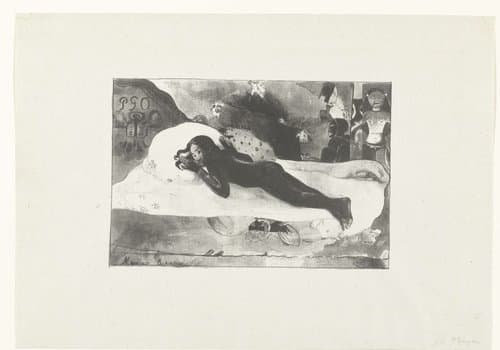 Liggend meisje en geesten van overledenen by Paul Gauguin