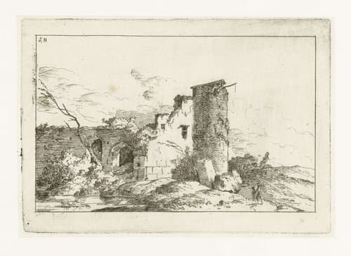 Ruïne van een fort by Louis Gabriel Moreau