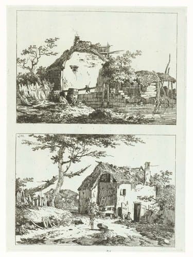Huis aan het water en een huis aan een weg by Louis Gabriel Moreau
