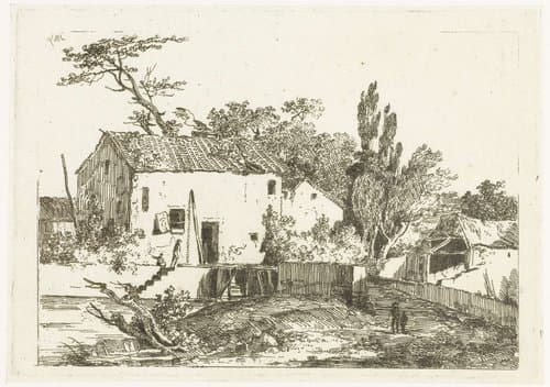 Landweg naar een huis aan het water by Louis Gabriel Moreau