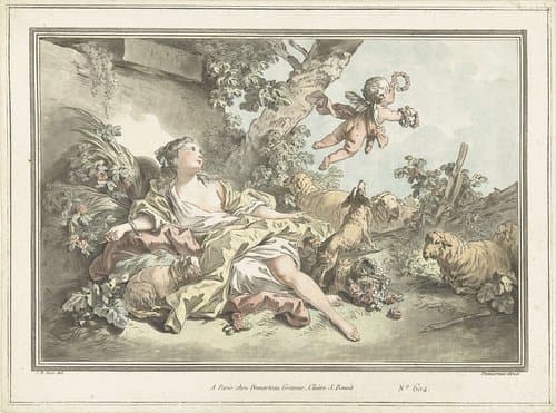 Herderin met wegvliegende Amor by Gilles Antoine Demarteau