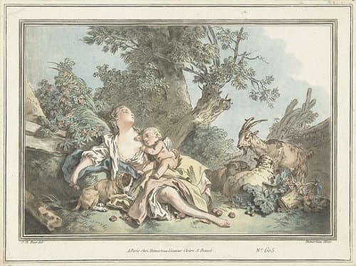 Slapende herderin en slapende Amor by Gilles Antoine Demarteau