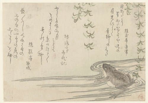 Frog under a Willow Tree by Kubota Shunman