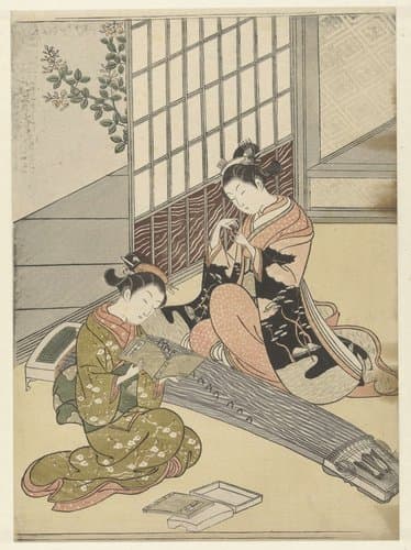 Neerstrijkende ganzen bij de koto bruggen by Suzuki Harunobu