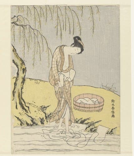 Laken wassende vrouw by Suzuki Harunobu