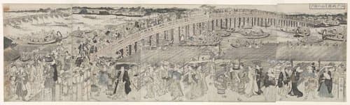 View: Enjoying the Evening Breeze at the Ryogoku Bridge by Utagawa Toyokuni (I)