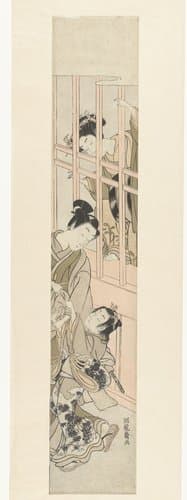 Kamuro een voorbijganger ophoudend by Isoda Kôryûsai