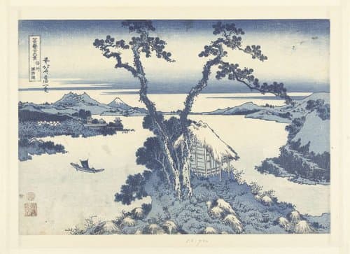 Het Suwa meer in de provincie Shinano by Katsushika Hokusai