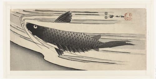 Karper opzwemmend tegen een waterval by Hiroshige (I) , Utagawa