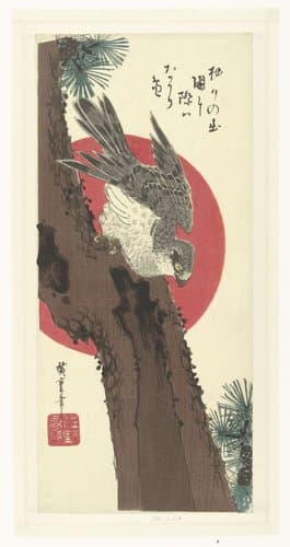 Havik op pijnboom by Hiroshige (I) , Utagawa