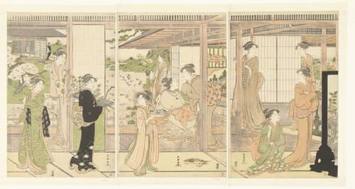 Voorbereidingen voor het poppenfeest by Katsukawa Shunchō