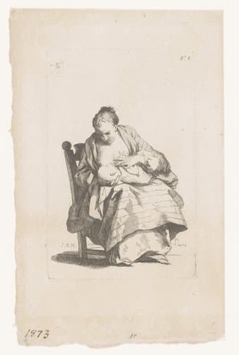 Vrouw geeft een kind de borst by Jean Baptiste Marie Pierre