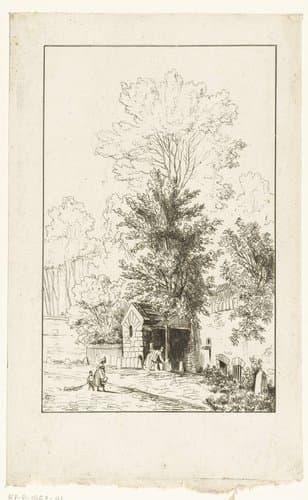 Muur van een park met hoge bomen by Jean Baptiste Louis Cazin