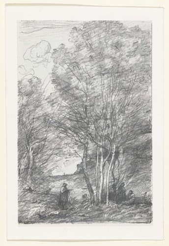 Filosofen of mannen bij een groep bomen by Camille Corot