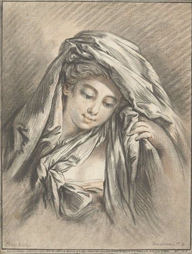 Hoofd van vrouw met doek om het hoofd gedrapeerd by Gilles Demarteau