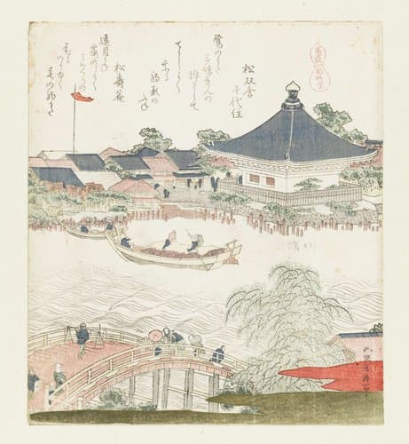 Het paardenheiligdom Komagatadô by Katsushika Hokusai