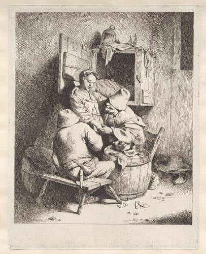 Een man liefkoost de herbergierster by Cornelis Pietersz. Bega