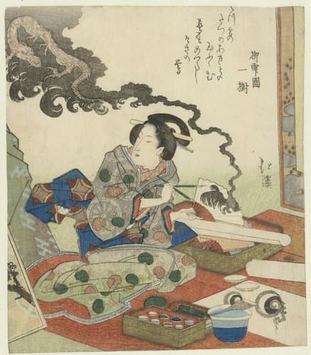Draak stijgt op van een waaier by Totoya Hokkei