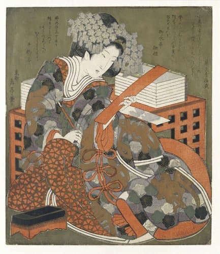 Vrouw met gedicht by Yashima Gakutei