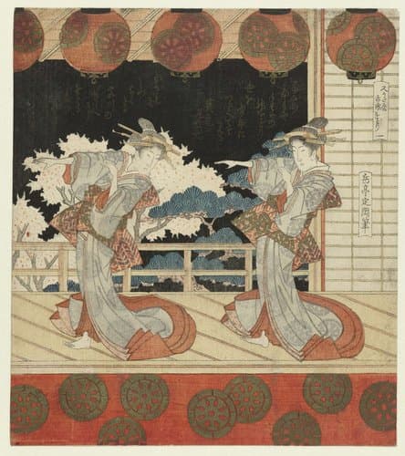 Dansende geisha's by Yashima Gakutei