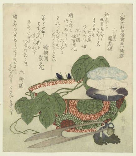 Bloeiende winde in een porseleinen kom by Yashima Gakutei