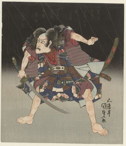 Samoerai in de regen by Utagawa Kunisada (I)