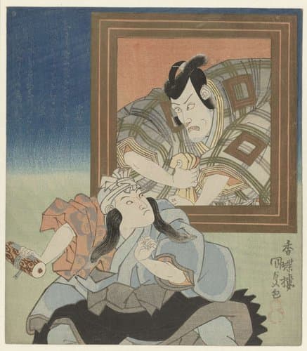 Jonge acteur bij een portret van Ichikawa Danjûrô VII by Utagawa Kunisada (I)