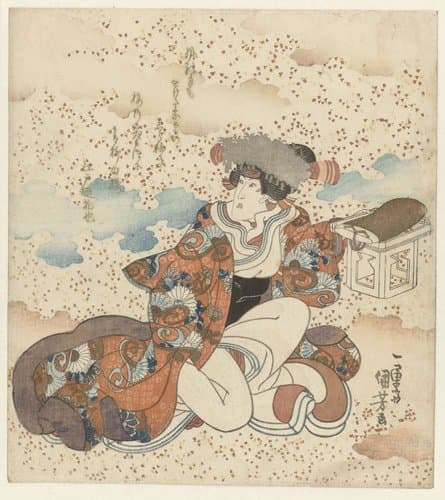 Knielende vrouw met offertafeltje by Utagawa Kuniyoshi