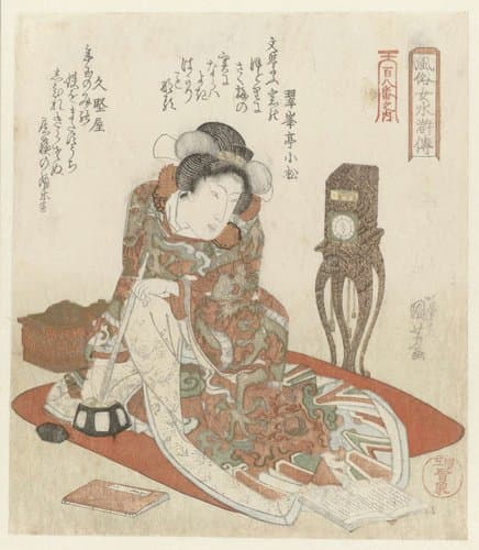 Vrouw met klok by Utagawa Kuniyoshi