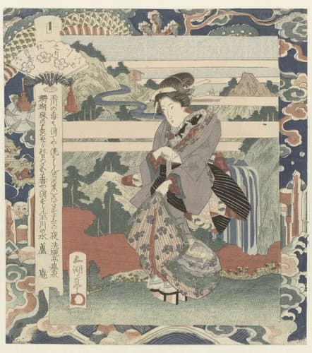 Vrouw op klif by Utagawa Sadakage