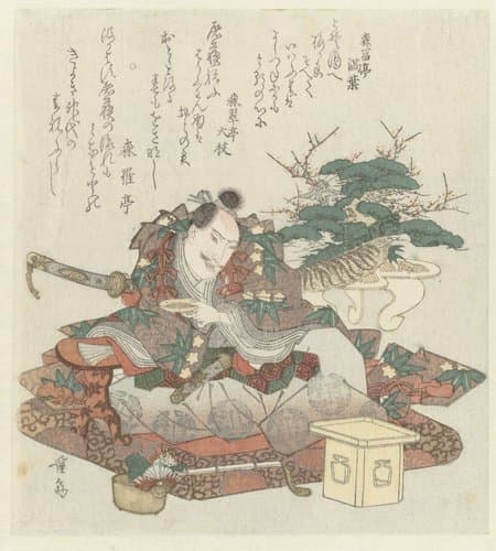 Samoerai met sake-schaaltje in de hand by Keisai Eisen