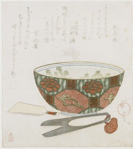 Porseleinen kom en schaar by Shozo Ittei