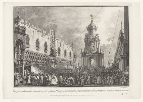 Die jovis postrema Bacchanaliorum Serenissimus Princeps e ducali Palatio conspicit populares ludos, perantiquae victoriae monumenta