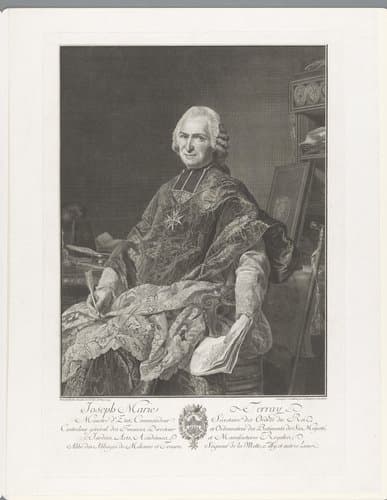 Portret van Joseph Marie Terray aan een bureau met een pen en brief in zijn hand