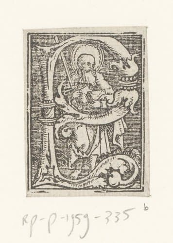 Versierde letter P met de apostel Paulus by anonymous; anonymous