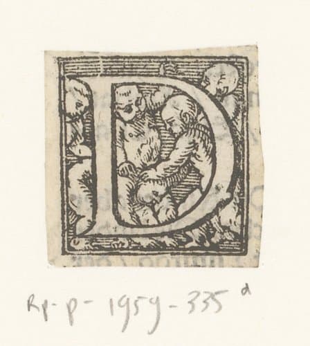 Versierde letter D met spelende naakte kinderen by anonymous; anonymous