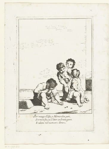 Kinderen spelen een dobbelspel by Giuseppe Maria Crespi