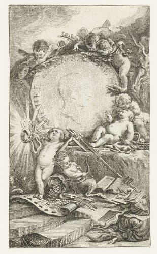 Medaille met Michel Jean Sédaine omringd door putti by Gabriel Jacques de Saint-Aubin